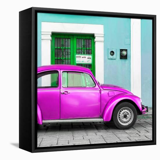 ¡Viva Mexico! Square Collection - The Deep Pink VW Beetle Car with Turquoise Street Wall-Philippe Hugonnard-Framed Stretched Canvas