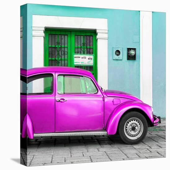 ¡Viva Mexico! Square Collection - The Deep Pink VW Beetle Car with Turquoise Street Wall-Philippe Hugonnard-Stretched Canvas