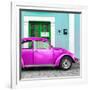 ¡Viva Mexico! Square Collection - The Deep Pink VW Beetle Car with Turquoise Street Wall-Philippe Hugonnard-Framed Photographic Print