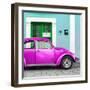 ¡Viva Mexico! Square Collection - The Deep Pink VW Beetle Car with Turquoise Street Wall-Philippe Hugonnard-Framed Photographic Print