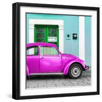 ¡Viva Mexico! Square Collection - The Deep Pink VW Beetle Car with Turquoise Street Wall-Philippe Hugonnard-Framed Photographic Print