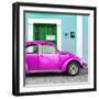 ¡Viva Mexico! Square Collection - The Deep Pink VW Beetle Car with Turquoise Street Wall-Philippe Hugonnard-Framed Photographic Print