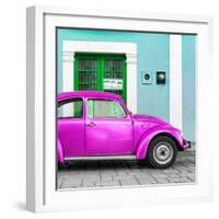 ¡Viva Mexico! Square Collection - The Deep Pink VW Beetle Car with Turquoise Street Wall-Philippe Hugonnard-Framed Photographic Print