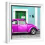 ¡Viva Mexico! Square Collection - The Deep Pink VW Beetle Car with Turquoise Street Wall-Philippe Hugonnard-Framed Photographic Print