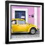 ¡Viva Mexico! Square Collection - The Gold VW Beetle Car with Light Pink Street Wall-Philippe Hugonnard-Framed Photographic Print