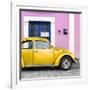 ¡Viva Mexico! Square Collection - The Gold VW Beetle Car with Light Pink Street Wall-Philippe Hugonnard-Framed Photographic Print