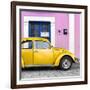 ¡Viva Mexico! Square Collection - The Gold VW Beetle Car with Light Pink Street Wall-Philippe Hugonnard-Framed Photographic Print