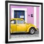 ¡Viva Mexico! Square Collection - The Gold VW Beetle Car with Light Pink Street Wall-Philippe Hugonnard-Framed Photographic Print