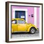 ¡Viva Mexico! Square Collection - The Gold VW Beetle Car with Light Pink Street Wall-Philippe Hugonnard-Framed Photographic Print