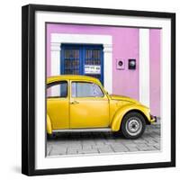 ¡Viva Mexico! Square Collection - The Gold VW Beetle Car with Light Pink Street Wall-Philippe Hugonnard-Framed Photographic Print