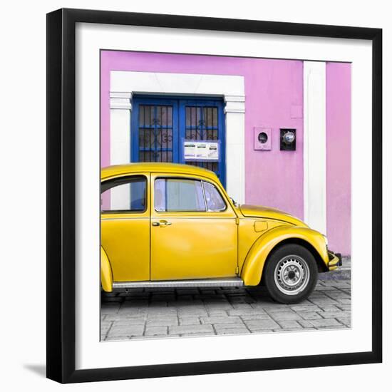 ¡Viva Mexico! Square Collection - The Gold VW Beetle Car with Light Pink Street Wall-Philippe Hugonnard-Framed Photographic Print