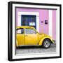¡Viva Mexico! Square Collection - The Gold VW Beetle Car with Light Pink Street Wall-Philippe Hugonnard-Framed Photographic Print