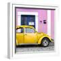 ¡Viva Mexico! Square Collection - The Gold VW Beetle Car with Light Pink Street Wall-Philippe Hugonnard-Framed Photographic Print