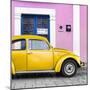 ¡Viva Mexico! Square Collection - The Gold VW Beetle Car with Light Pink Street Wall-Philippe Hugonnard-Mounted Photographic Print