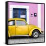 ¡Viva Mexico! Square Collection - The Gold VW Beetle Car with Light Pink Street Wall-Philippe Hugonnard-Framed Stretched Canvas