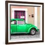 ¡Viva Mexico! Square Collection - The Green VW Beetle Car with Salmon Street Wall-Philippe Hugonnard-Framed Photographic Print