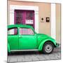 ¡Viva Mexico! Square Collection - The Green VW Beetle Car with Salmon Street Wall-Philippe Hugonnard-Mounted Photographic Print