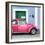 ¡Viva Mexico! Square Collection - The Hot Pink VW Beetle Car with Powder Blue Street Wall-Philippe Hugonnard-Framed Photographic Print