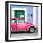 ¡Viva Mexico! Square Collection - The Hot Pink VW Beetle Car with Powder Blue Street Wall-Philippe Hugonnard-Framed Photographic Print