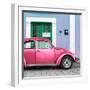 ¡Viva Mexico! Square Collection - The Hot Pink VW Beetle Car with Powder Blue Street Wall-Philippe Hugonnard-Framed Photographic Print