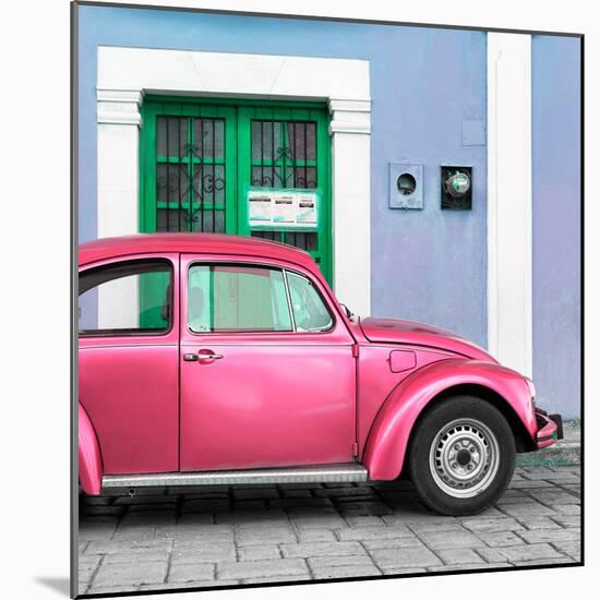 ¡Viva Mexico! Square Collection - The Hot Pink VW Beetle Car with Powder Blue Street Wall-Philippe Hugonnard-Mounted Photographic Print