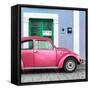 ¡Viva Mexico! Square Collection - The Hot Pink VW Beetle Car with Powder Blue Street Wall-Philippe Hugonnard-Framed Stretched Canvas