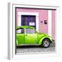 ¡Viva Mexico! Square Collection - The Kelly Green VW Beetle Car with Light Pink Street Wall-Philippe Hugonnard-Framed Photographic Print