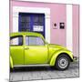 ¡Viva Mexico! Square Collection - The Lime Green VW Beetle Car with Light Pink Street Wall-Philippe Hugonnard-Mounted Photographic Print