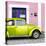 ¡Viva Mexico! Square Collection - The Lime Green VW Beetle Car with Light Pink Street Wall-Philippe Hugonnard-Stretched Canvas