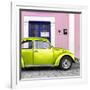 ¡Viva Mexico! Square Collection - The Lime Green VW Beetle Car with Light Pink Street Wall-Philippe Hugonnard-Framed Photographic Print