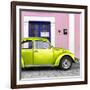 ¡Viva Mexico! Square Collection - The Lime Green VW Beetle Car with Light Pink Street Wall-Philippe Hugonnard-Framed Photographic Print