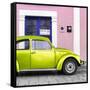 ¡Viva Mexico! Square Collection - The Lime Green VW Beetle Car with Light Pink Street Wall-Philippe Hugonnard-Framed Stretched Canvas