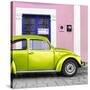 ¡Viva Mexico! Square Collection - The Lime Green VW Beetle Car with Light Pink Street Wall-Philippe Hugonnard-Stretched Canvas