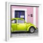 ¡Viva Mexico! Square Collection - The Lime Green VW Beetle Car with Light Pink Street Wall-Philippe Hugonnard-Framed Photographic Print