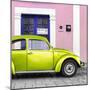 ¡Viva Mexico! Square Collection - The Lime Green VW Beetle Car with Light Pink Street Wall-Philippe Hugonnard-Mounted Photographic Print