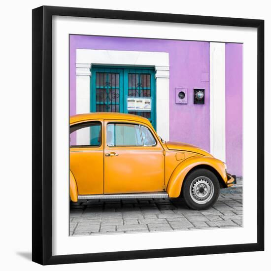 ¡Viva Mexico! Square Collection - The Orange VW Beetle Car with Mauve Street Wall-Philippe Hugonnard-Framed Photographic Print