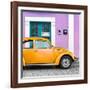 ¡Viva Mexico! Square Collection - The Orange VW Beetle Car with Mauve Street Wall-Philippe Hugonnard-Framed Photographic Print