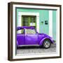 ¡Viva Mexico! Square Collection - The Purple VW Beetle Car with Coral Green Street Wall-Philippe Hugonnard-Framed Photographic Print