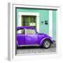 ¡Viva Mexico! Square Collection - The Purple VW Beetle Car with Coral Green Street Wall-Philippe Hugonnard-Framed Photographic Print