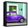 ¡Viva Mexico! Square Collection - The Purple VW Beetle Car with Coral Green Street Wall-Philippe Hugonnard-Framed Stretched Canvas