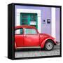 ¡Viva Mexico! Square Collection - The Red VW Beetle Car with Purple Street Wall-Philippe Hugonnard-Framed Stretched Canvas