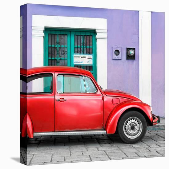 ¡Viva Mexico! Square Collection - The Red VW Beetle Car with Purple Street Wall-Philippe Hugonnard-Stretched Canvas