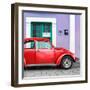 ¡Viva Mexico! Square Collection - The Red VW Beetle Car with Purple Street Wall-Philippe Hugonnard-Framed Photographic Print