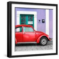 ¡Viva Mexico! Square Collection - The Red VW Beetle Car with Purple Street Wall-Philippe Hugonnard-Framed Photographic Print