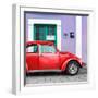 ¡Viva Mexico! Square Collection - The Red VW Beetle Car with Purple Street Wall-Philippe Hugonnard-Framed Photographic Print