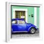 ¡Viva Mexico! Square Collection - The Royal Blue VW Beetle Car with Green Street Wall-Philippe Hugonnard-Framed Photographic Print