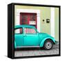 ¡Viva Mexico! Square Collection - The Teal VW Beetle Car with Lime Green Street Wall-Philippe Hugonnard-Framed Stretched Canvas