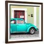 ¡Viva Mexico! Square Collection - The Teal VW Beetle Car with Lime Green Street Wall-Philippe Hugonnard-Framed Photographic Print