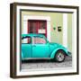 ¡Viva Mexico! Square Collection - The Teal VW Beetle Car with Lime Green Street Wall-Philippe Hugonnard-Framed Photographic Print