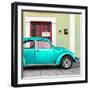 ¡Viva Mexico! Square Collection - The Teal VW Beetle Car with Lime Green Street Wall-Philippe Hugonnard-Framed Photographic Print